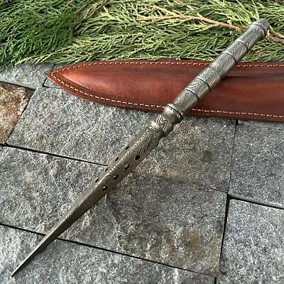 SHARD®™ HAND FORGED DAMASCUS STEEL HUNTING TRI KRIS Dagger Blade Knife+Sheath • $35.99