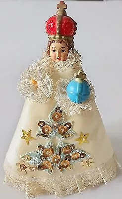 INFANT PRAGUE Child JESUS Vtg Figure Statue Crown Hong Kong  Handmade Vestments  • $54.99