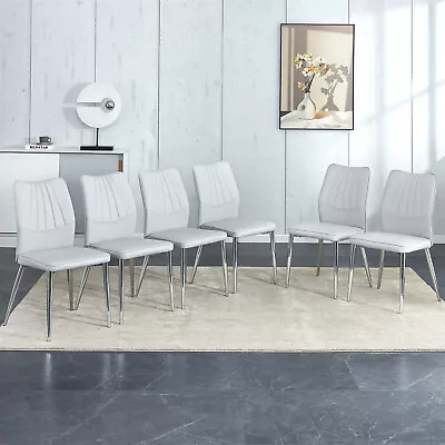Set Of 4/6 Dining Chairs With Metal Leg Modern Leather Kitchen Chair Dining Room • $389.99