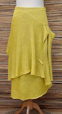 Zuza Bart Hand Made Yellow Linen Two Layers Quirky Long Skirt Medium Size • £169