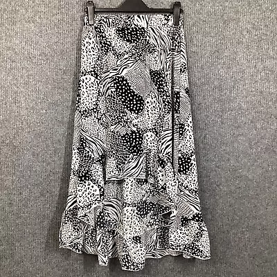 QED London Womens Midi Skirt Size 12 Black & White Print Elastic Waist Pull On • £7