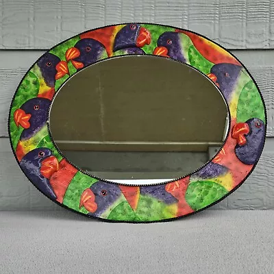 VTG Tropical Bird Oval Hanging Wall Mirror 19  X 16  Colorful Parrot 3D Braided • £72.31