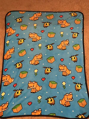 Offical MINECRAFT Fox Plush Throw Blanket Blue 40  X 50  ~ • $17.99