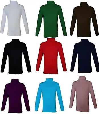 Kids Boys Girls Polo Neck Jumper Top Roll Neck Long Sleeved Tops 2-13 Years  • £3.99