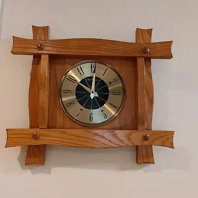 Vtg Retro Oak Westclox Wall Clock Framed Country Rustic Motif TESTED • $43.23