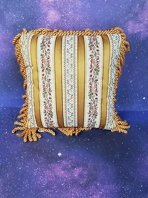 Vintage Style Home  Decor Throw Gold Stripe Pillow 11 X 11 By Fashion • $22.49