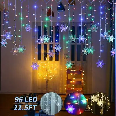 $7.99 • Buy 8 Modes 96LED Snowflake Fairy String Lights Curtain Window Party Christmas Decor