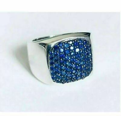 2Ct Simulated Blue Sapphire Men's Pinky Wedding Ring 925 White Gold Plated • $196.98