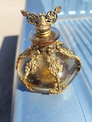 Vintage Metal Art Glass Perfume Bottle • $3.25
