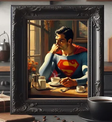 Superman DC Comic Hero Deep In Thought Coffee Cafe Painting Print Art Poster • $7.99