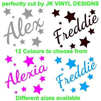 Personalised Name Stars Wall Stickers Boys Girls Kids Bedroom Vinyl Name Sticker • £4.20