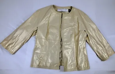 Charles Nolan New York Metallic Gold Genuine Leather Short Jacket Size Medium • $49.99