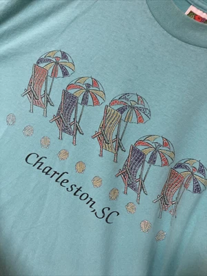 $12 • Buy Vintage Charleston SC Beach Seashells Teal T-Shirt XXL 2XL Short Sleeve