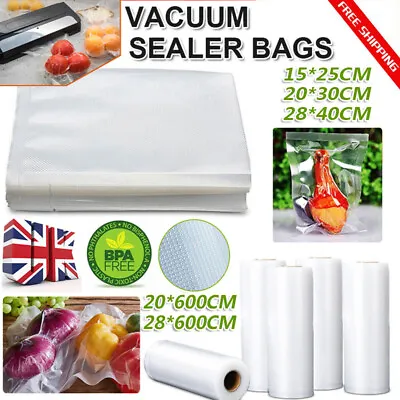 Vacuum Sealer Bags Rolls Dry Wet Pack Food Saver Storage Vac Seal Textured Bag • £8.99