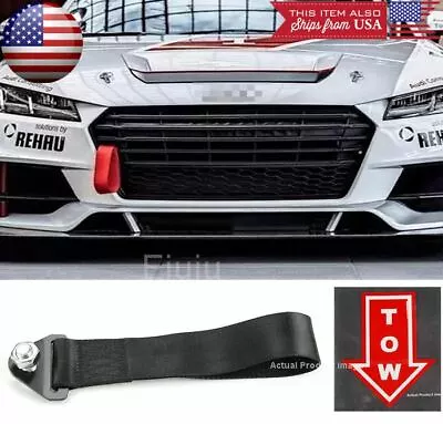 Black Bumper Crash Beam Nylon Tow Hook Strap W/ Red Tow Arrow Sticker For Mini • $11.93