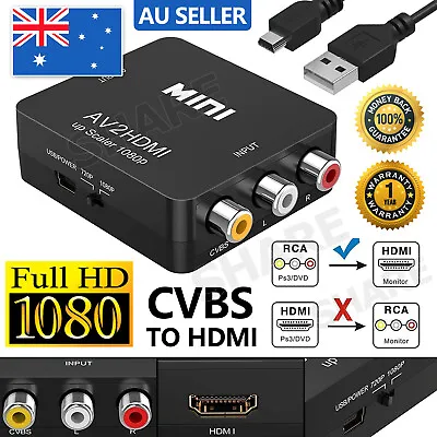 Composite AV CVBS 3RCA To HDMI Video Cable Converter 1080p Upscaling Black • $9.25