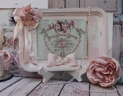 Shabby Chic Vintage French Country Decor. Serving Vanity Metal Tray French Roses • $57.48