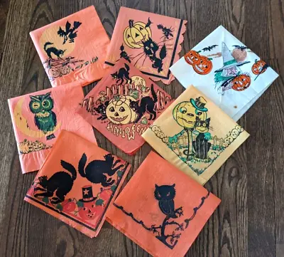 Lof 8 Vintage Halloween Crepe Paper Napkins~Made In The USA~ 6.5  X 6.5  • $49.95