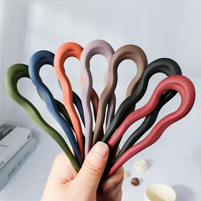 Womens U-Shaped Hair Sticks Fork Clips Wavy 2 Prong Acetate Chignon Hairpin UK • £3.20