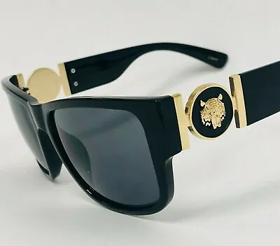 Men Sunglasses Dark Lens Rappers Retro Style Shades Gold Lion Head Fashion NEW • $11.99