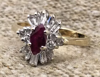 Vintage 14k Yellow Gold Ruby Ring With Diamond Halo Size 6.25 • $324.99