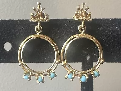 Vintage Antique 14k Yellow Gold Turquoise Bead Pierce Dangle Earrings  • $175