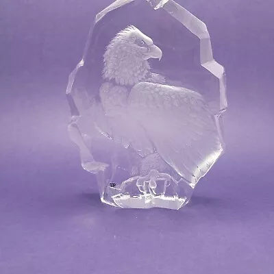 Mats Jonasson Sweden Crystal Etched Eagle Sculpture Paperweight Labeled & Marked • $40