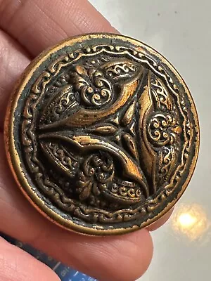 Large Vintage Brass Button With Design • $4.99