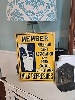 Vintage New York American Dairy Association Milk Tin Enamel Advertising Sign • $110