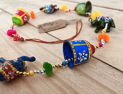 £12.99 • Buy Hand Painted Vibrant Hanging Bells, Elephants Beads, Boho/Hippie Home Decor New