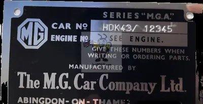 MGA Chassis Plate Stamped Single Line 1957 On (15001600 & Twin Cam) • $49.20