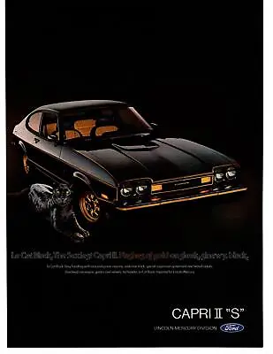 1976 Ford Mercury Capri II S Le Cat Black Panther Import Sports Car Print Ad • $9.95