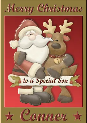 £2.95 • Buy  Santa And Reindeer- A5 Personalised Christmas Card - ANY - Relation / Name
