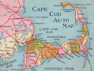 Cape Cod Auto Map Massachusetts Route 6 North Shore Linen Vintage Post Card • $10.15