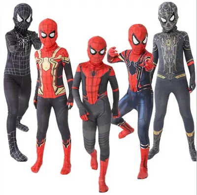 Spiderman Costume Adults Kids Cosplay Black Suit Halloween Party Props Gifts # • £22.79