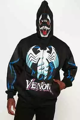 Marvel Venom Zip Up Hoodie Over The Face Mask - Black Men's LARGE - Halloween • $29.97
