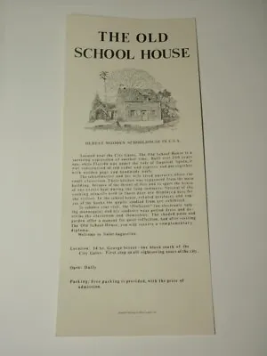 Vtg The Old School House USA St. Augustine Florida Travel Card Brochure • $7