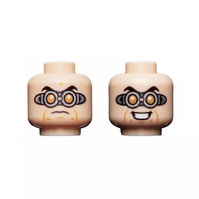 LEGO - Minifig Head Black Eyebrows Silver Goggles W/ Orange Lenses Evil Grin • $42.38