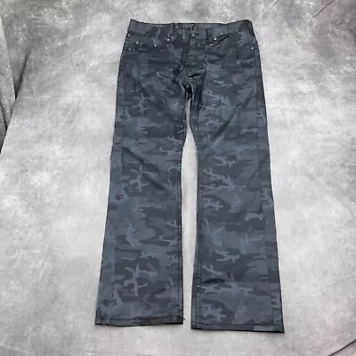 Royal Premium Jeans Men 34W X 33L Gray Black Camo Mid Rise Bootcut Waxed Cotton • $23.97