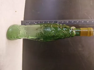 Vintage Green Glass Fish Shaped Wine Bottle 13in Tall  Nice  Condition  • $25