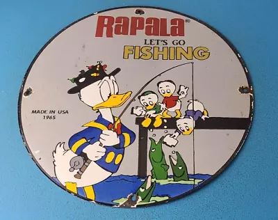 Vintage Rapala Fishing Lures Ad Sign - Donald Duck Porcelain Gas Pump Plate Sign • $146.47