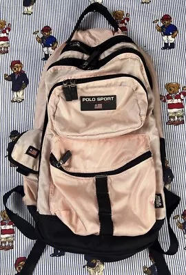 Vintage 90s Ralph Lauren Polo Sport Backpack Light Pink Multiple Pockets • $31.95