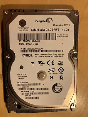 Laptop Disk Drive 160GB Seagate Momentus 7200rpm 2.5  SATA • £8