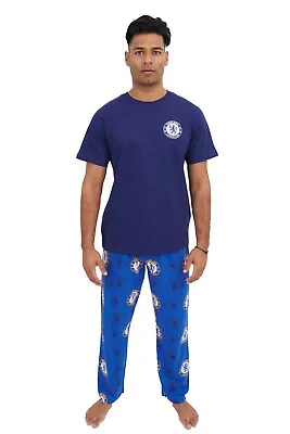 Mens Chelsea FC Football Cotton Pyjamas Set Nightwear Pjs Loungewear • £19.99