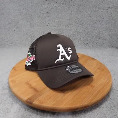 Men's New Era Brown Oakland Athletics A-Frame 9FORTY Trucker Adjustable Hat • $34.88