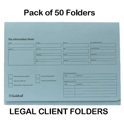 Guildhall Legal Client Folder A4 Foolscap Full Flap 315gsm Blue Wallet Pack 50 • £16.99