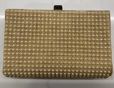 J.R. USA Made Vintage Ivory Faux Pearls & Gold Hard Shell Small Clutch Purse  • $16