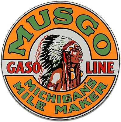 Musgo Gasoline Tin Sign Michigan's Mile Maker Gas Oil Station Detroit Farmington • $31.20