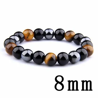 Tiger Eye Double Hematite Bracelet Natural Energy Stone Weight Loss Women Men • $3.14