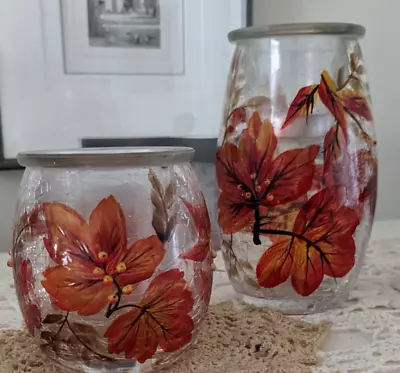 Yankee Candle~Set Of 2~Fall/Autumn Leaves~Crackle Glass~NIB~So Pretty • £21.20